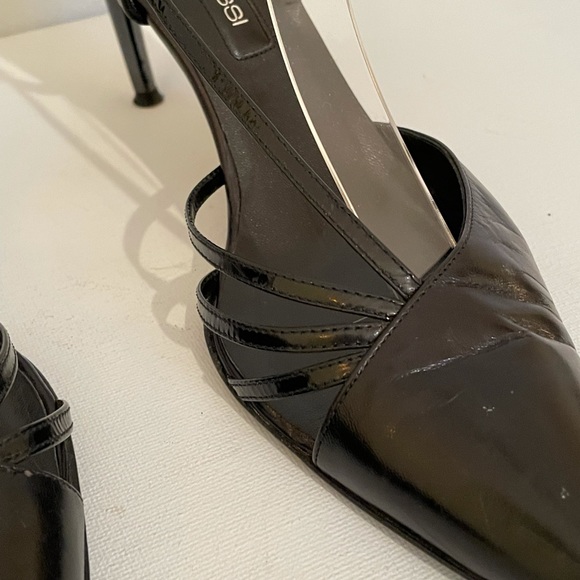 SERGIO ROSSI - BLACK LEATHER SLING-BACKS - Picture 4 of 7